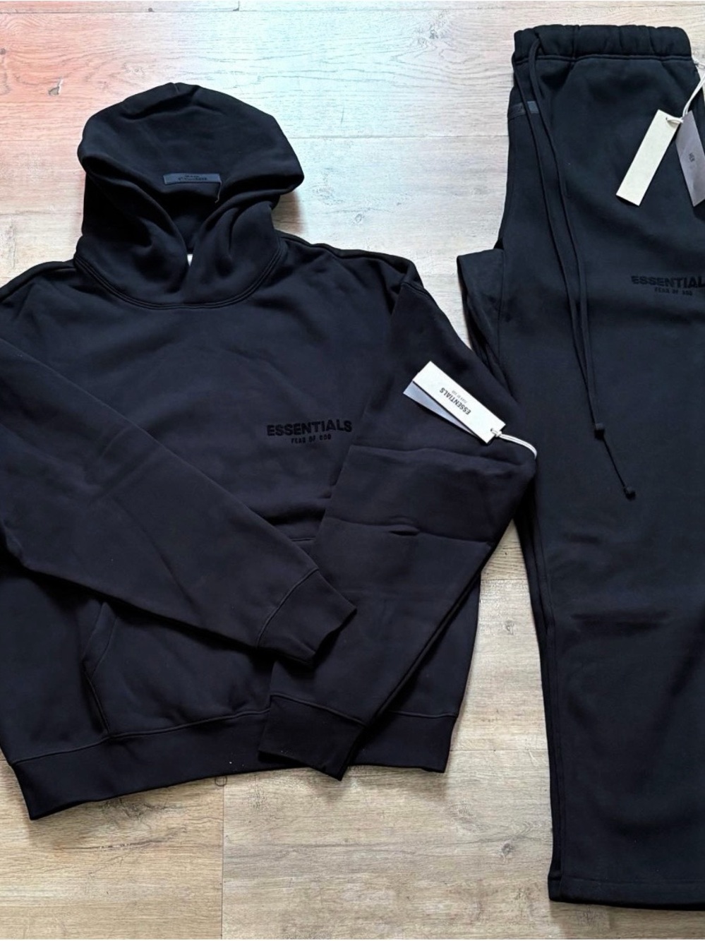 Essentials Men’s Black Pullover Hoodie with Matching Joggers size small